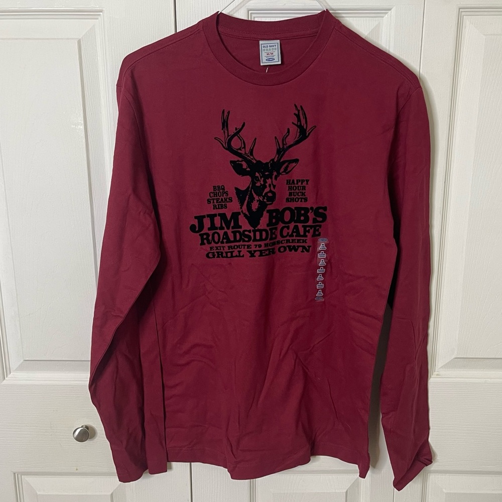 RARE Old Navy Mens Vtg Jim Bob’s Roadside Cafe Long Sleeve Burgundy Pullover